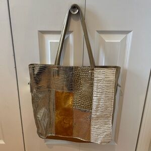 PERSAMON MADE IN ITALY MIXED MEDIA GOLD LEATHER TOTE